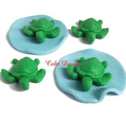 3d Fondant Turtle Cupcake Toppers, Handmade Edible..