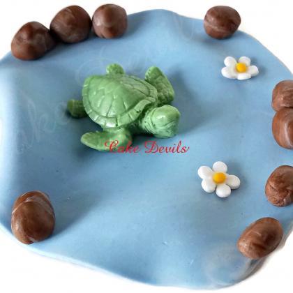 3d Fondant Turtle Cupcake Toppers, Handmade Edible..