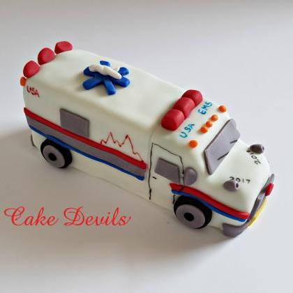 Ambulance Cake Topper, Fondant, Handmade Edible,..