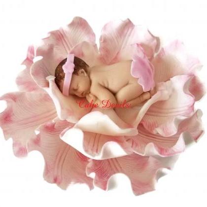 Baby In A Flower Fondant Cake Topper, Handmade..