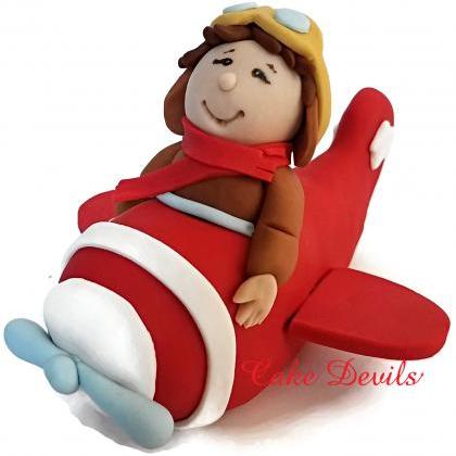 Boy In Plane Fondant Cake Topper, Coming In For A..