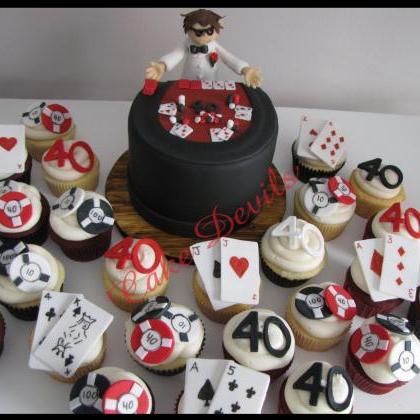 Casino Cupcake Toppers, Handmade Edible, Fondant,..