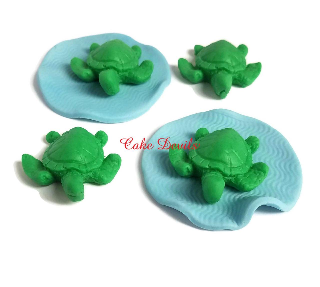 3d Fondant Turtle Cupcake Toppers, Handmade Edible Sea Turtle Cake Decorations, Turtle Birthday Party