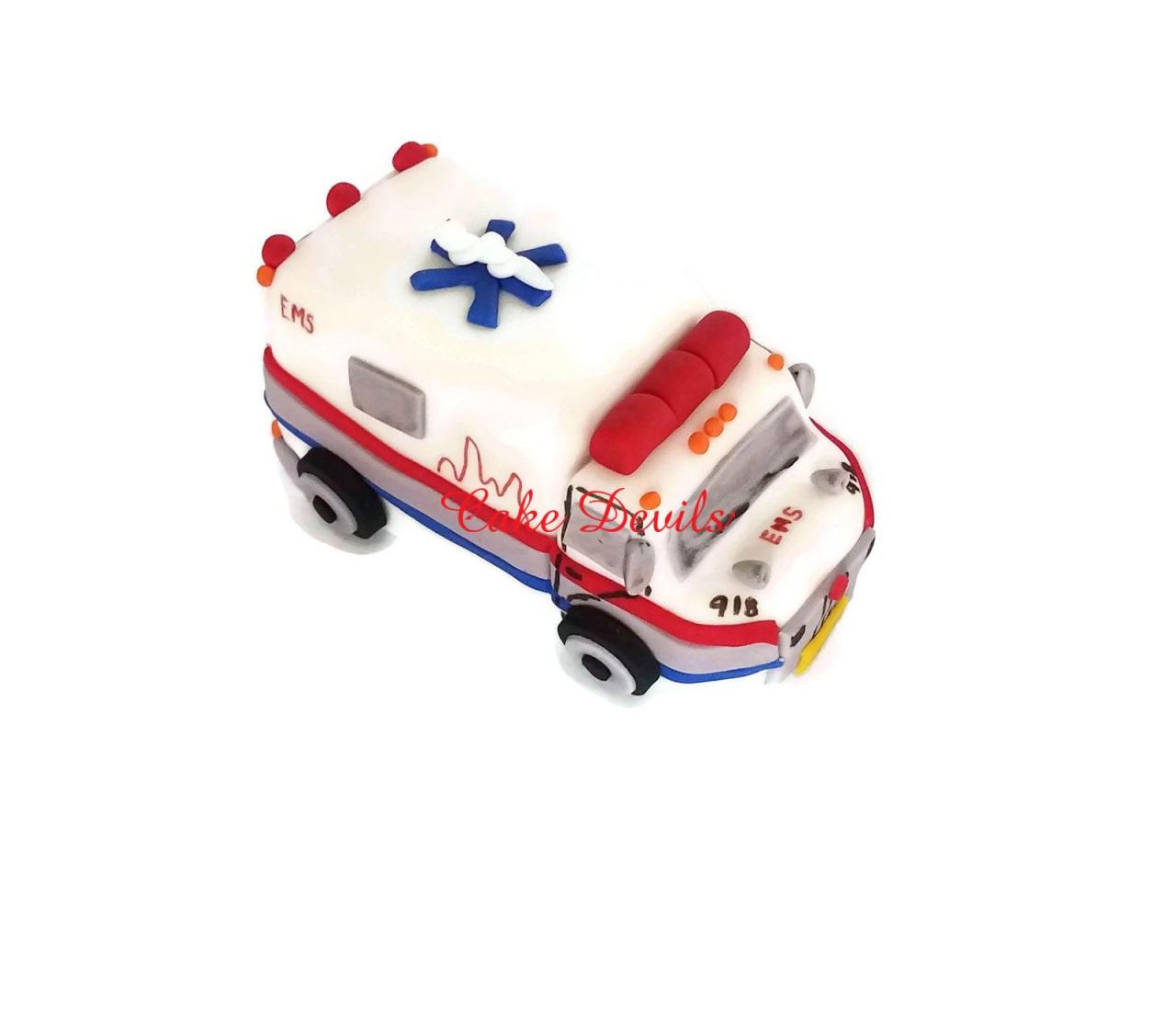 Ambulance Cake Topper, Fondant, Handmade Edible, Ambulance Cake Decorations, Medical Cake Topper, Doctor, Emt, Nurse