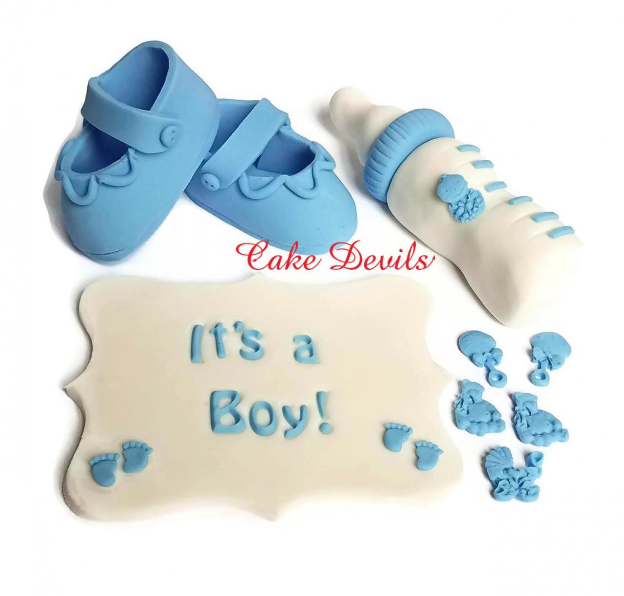 Baby Shower Fondant Cake Toppers, Baby Booties Cake Decoration, Fondant Bottle, It's A Boy, It's A Girl, Rattle, Bear,