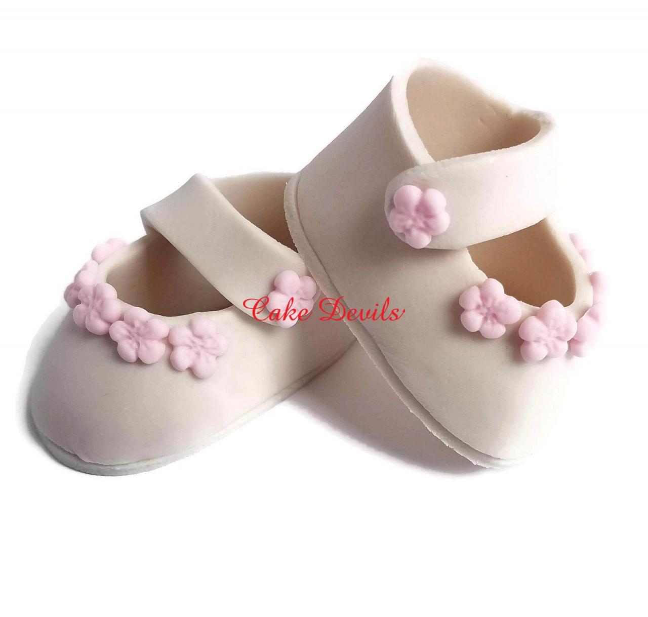 Baby Shower Shoes Cake Topper, Fondant Baby Booties With Flowers, Cake Decorations, Baby Shower Cake Decorations, Handmade Cake Topper