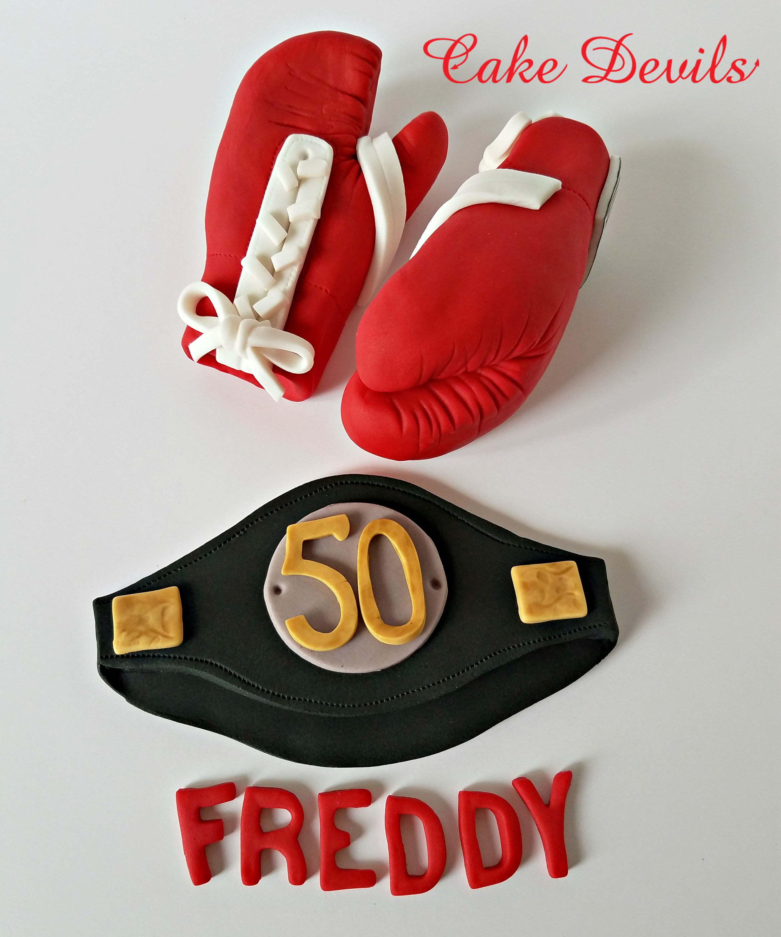 Boxing Gloves Cake Topper, Boxing Belt And Gloves With White Laces, Fondant Boxing Gloves Cake